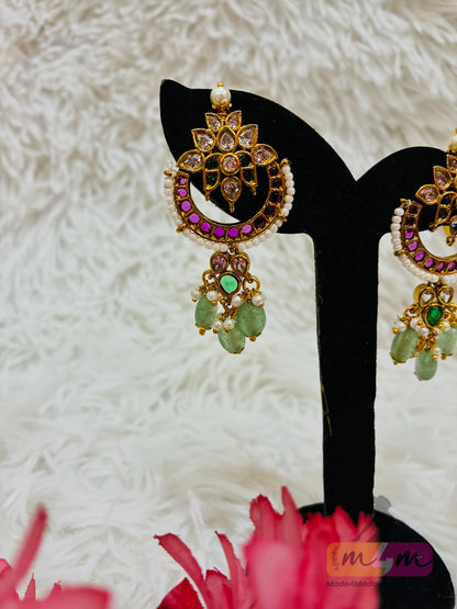 Emerald Ruby Lotus Chandbali Earrings Made4Madams