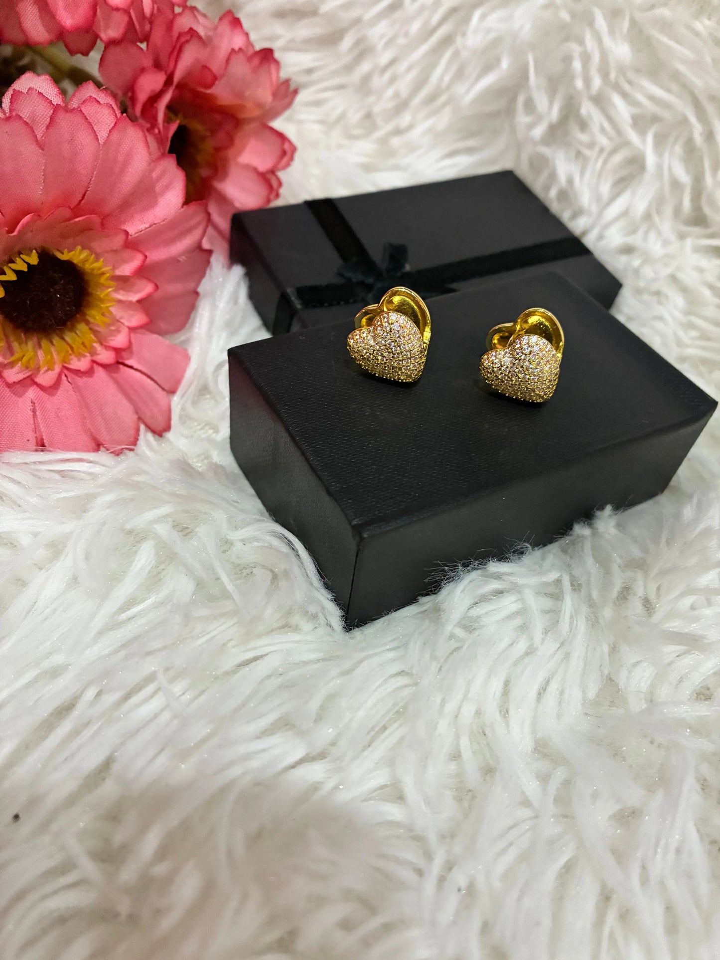 Simple Style heart Shape Zircon 18k Gold Plated Ear Studs Made4Madams