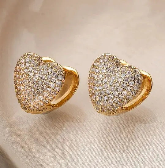 Simple Style heart Shape Zircon 18k Gold Plated Ear Studs Made4Madams