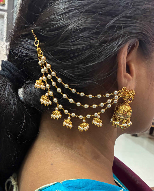 Handmade 3 Lines Champaswaralu with First Quality Swarovski Pearls