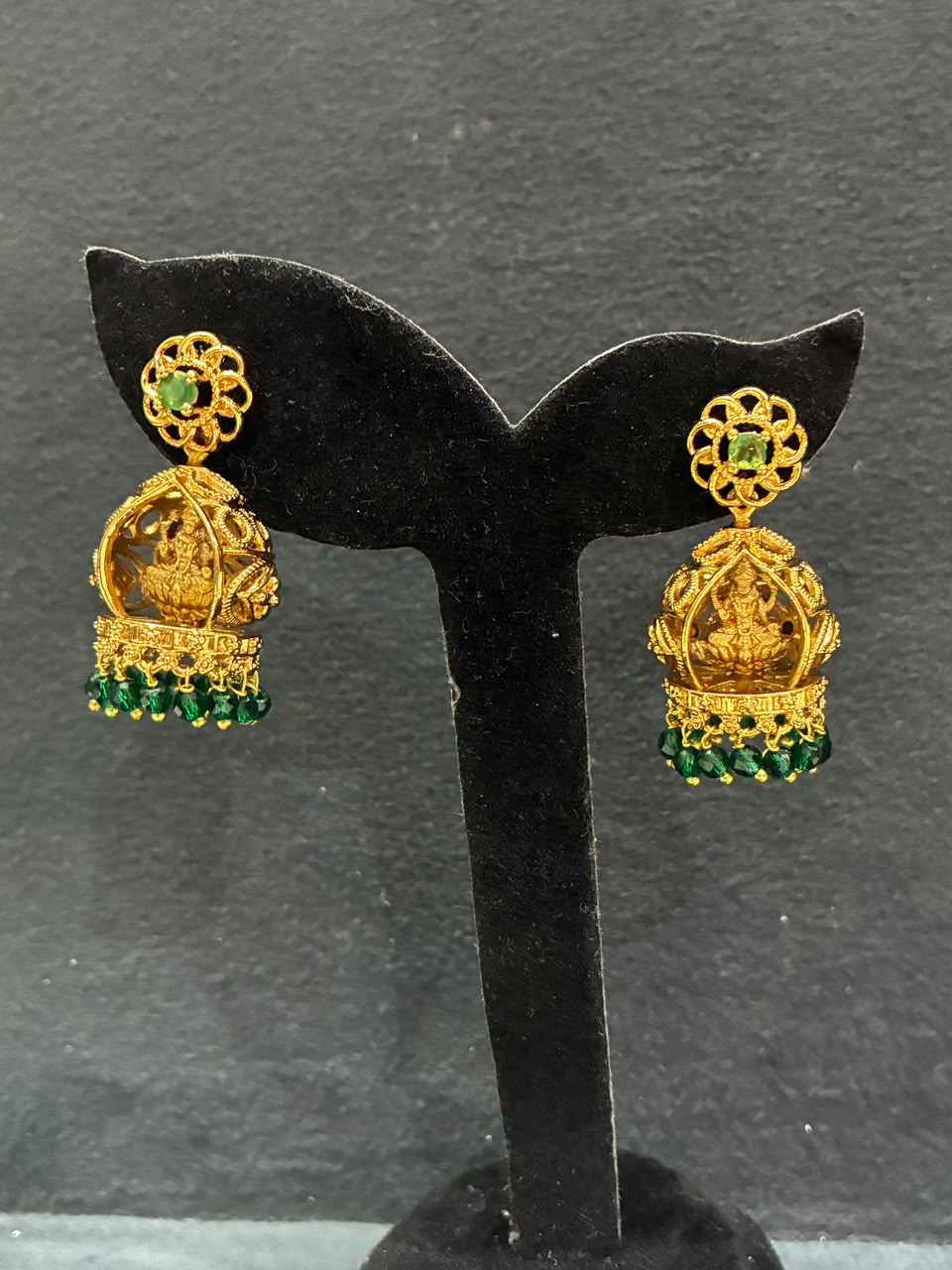 Jhumka earrings gold-plated Lakshmi motif