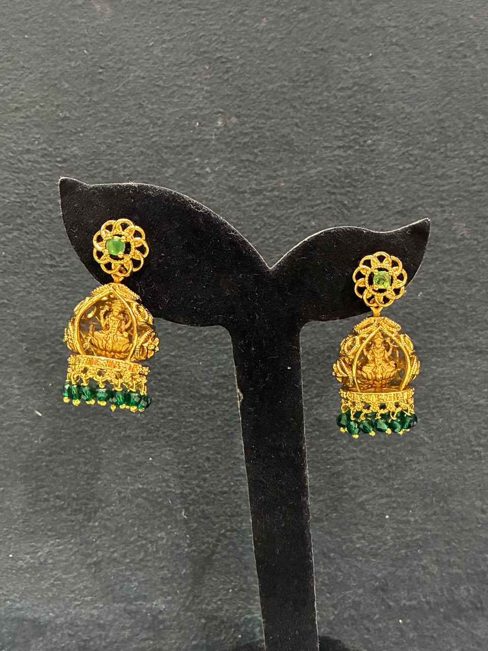Jhumka earrings gold-plated Lakshmi motif