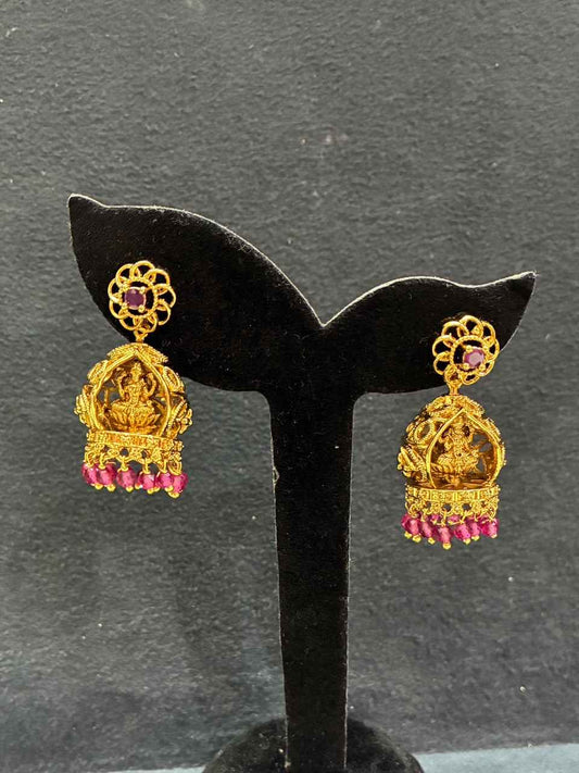 Jhumka earrings gold-plated Lakshmi motif