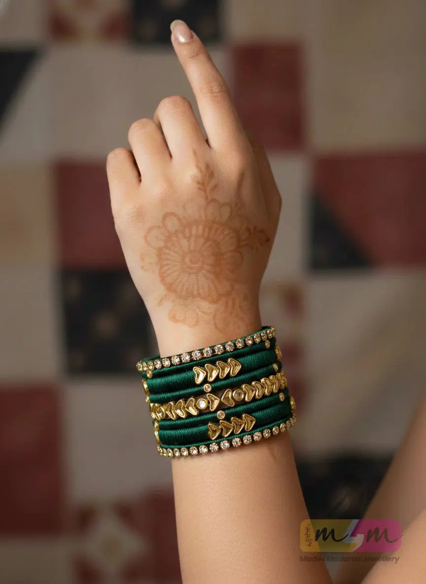 Emerald Heartline Silk Bangles - 6 Set Made4Madams
