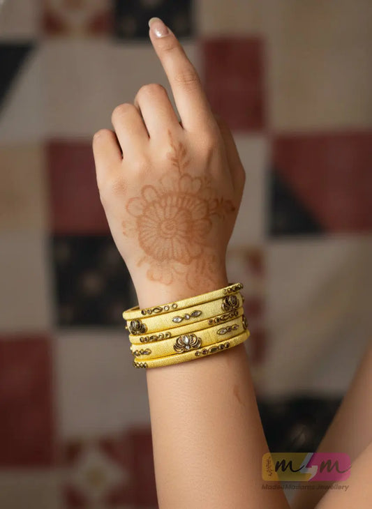Radiate elegance Golden Glow Silk 6 Bangle Set Made4Madams