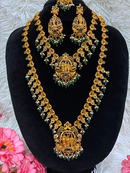 Antique gold-plated Lakshmi peacock temple jewellery Combo Set