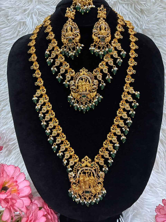 Antique gold-plated Lakshmi peacock temple jewellery Combo Set