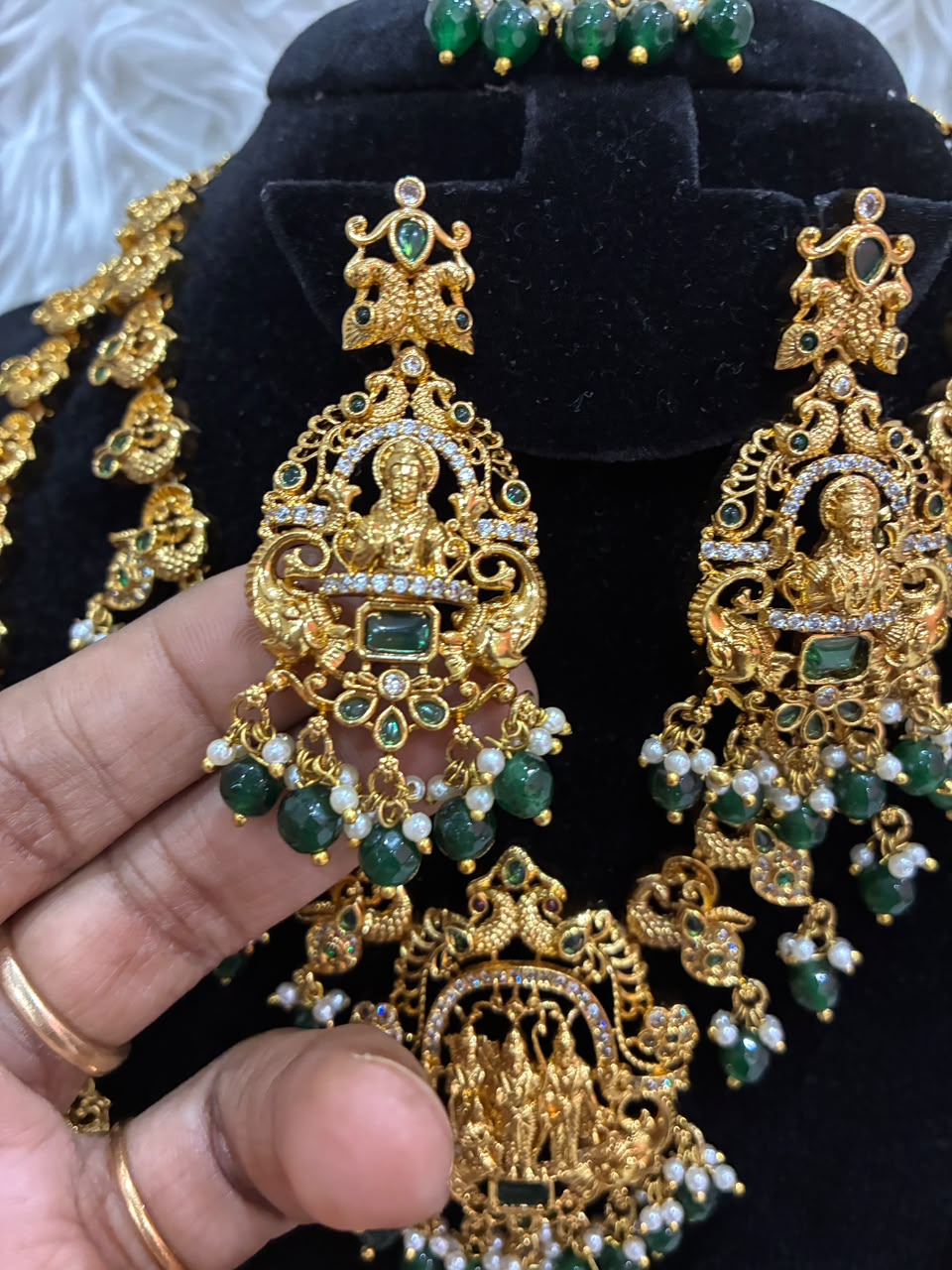 Antique gold-plated Lakshmi peacock temple jewellery Combo Set