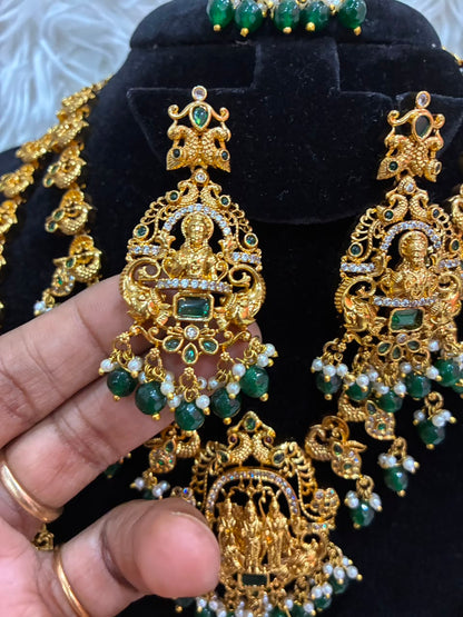 Antique gold-plated Lakshmi peacock temple jewellery Combo Set