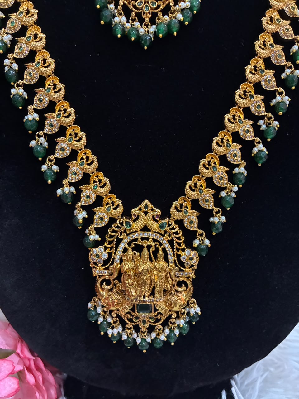Antique gold-plated Lakshmi peacock temple jewellery Combo Set