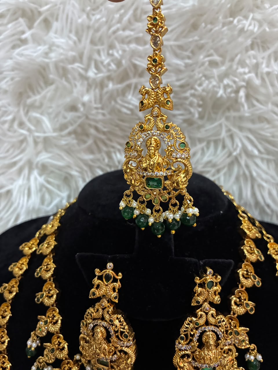 Antique gold-plated Lakshmi peacock temple jewellery Combo Set
