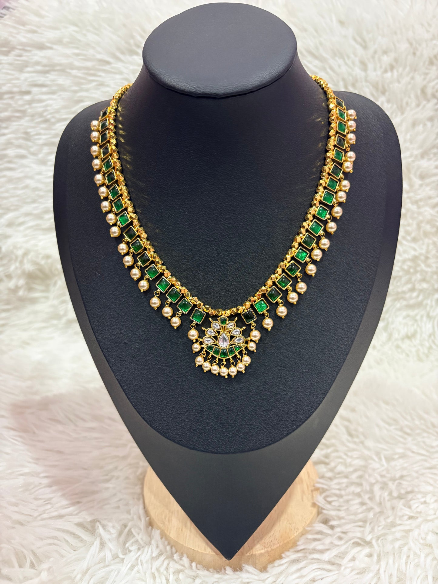 Green - Telangana Traditional Gundla Haram - Handmade and Micro Gold Plated Made4Madams