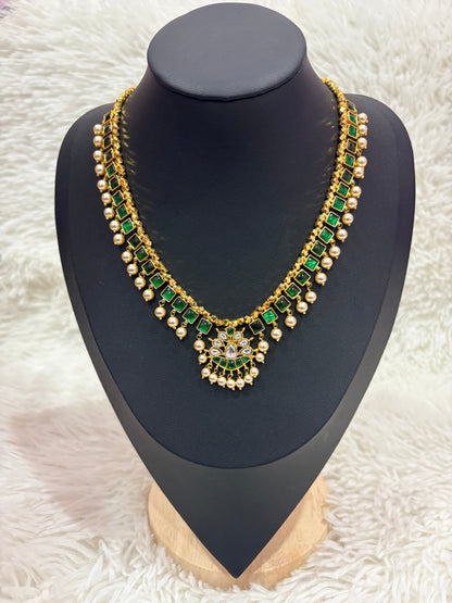 Green - Telangana Traditional Gundla Haram - Handmade and Micro Gold Plated Made4Madams