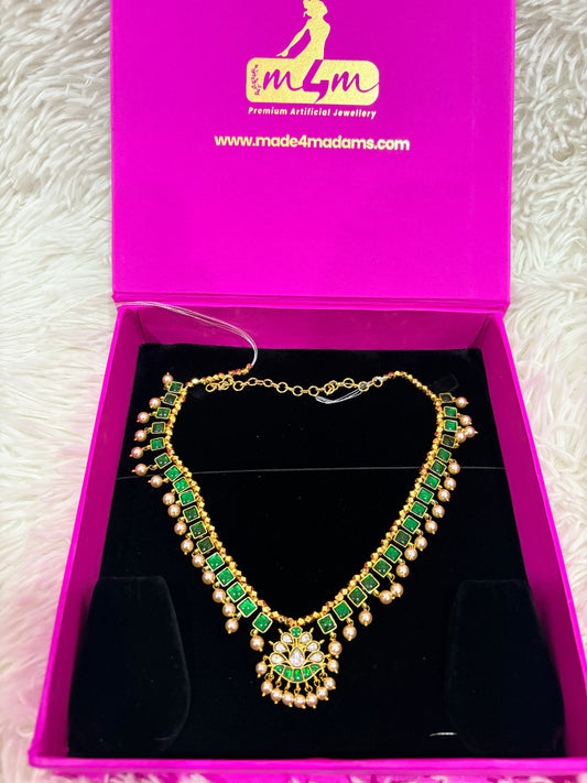 Green - Telangana Traditional Gundla Haram - Handmade and Micro Gold Plated Made4Madams