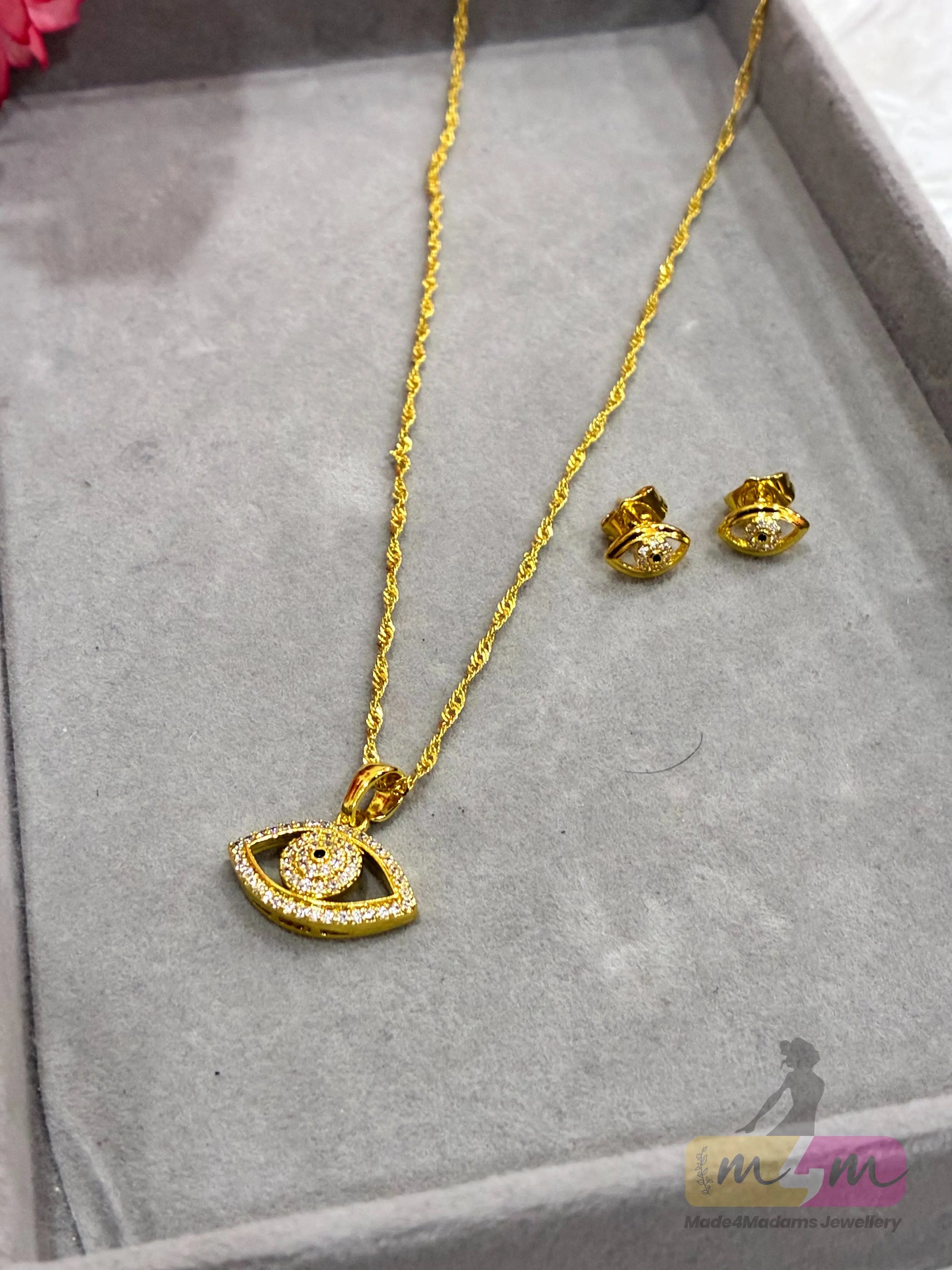 Elegant Eye Design Zirconia Stone Necklace, Earrings Made4Madams