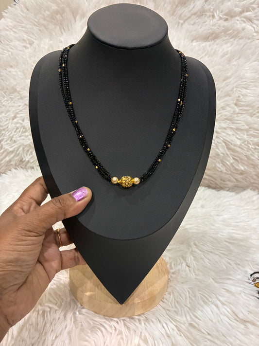 Modern Crystal black beads 3 lines set with gold balls Made4Madams