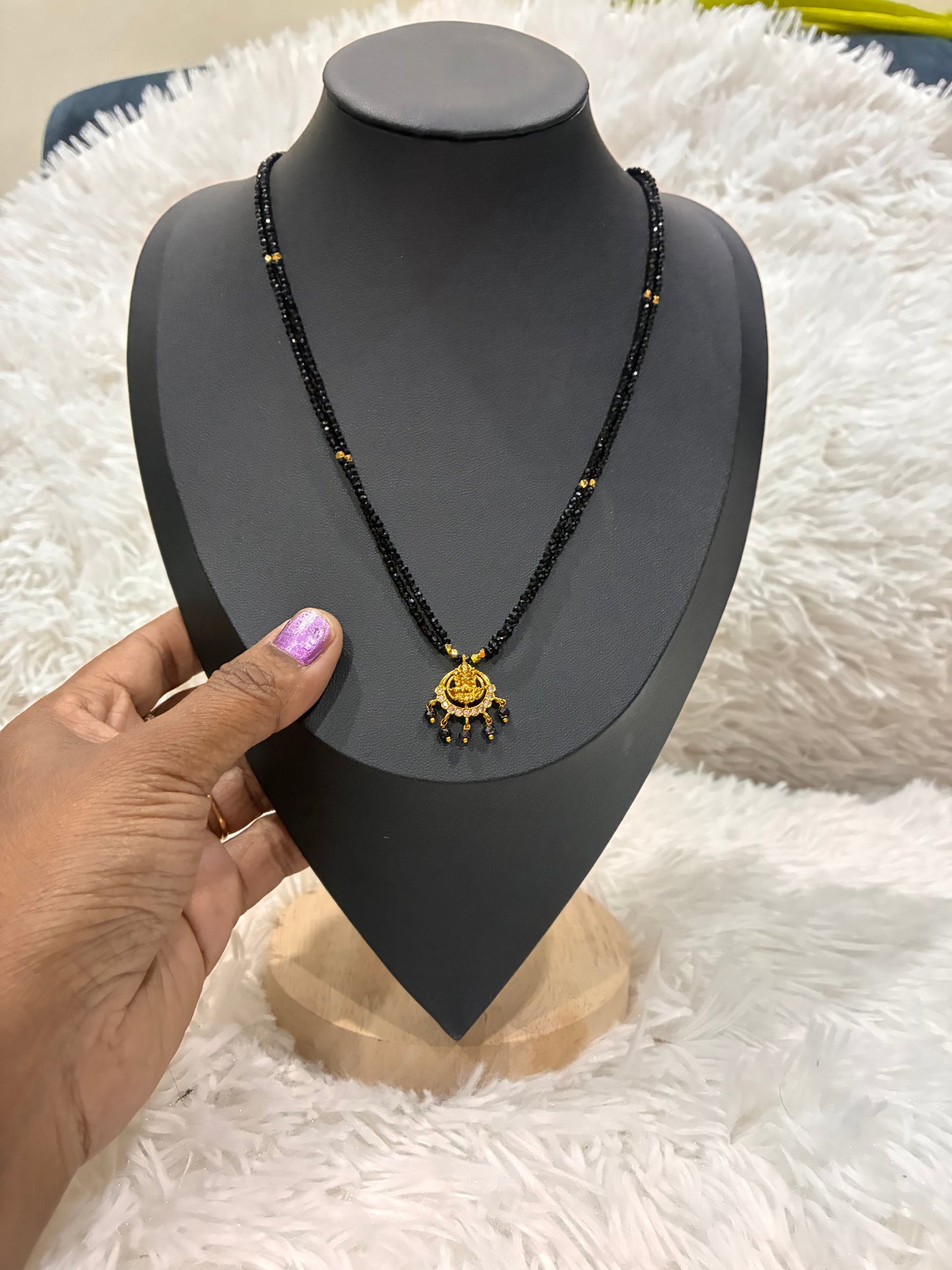 Modern Crystal black beads 2 line set with beautiful locket Made4Madams