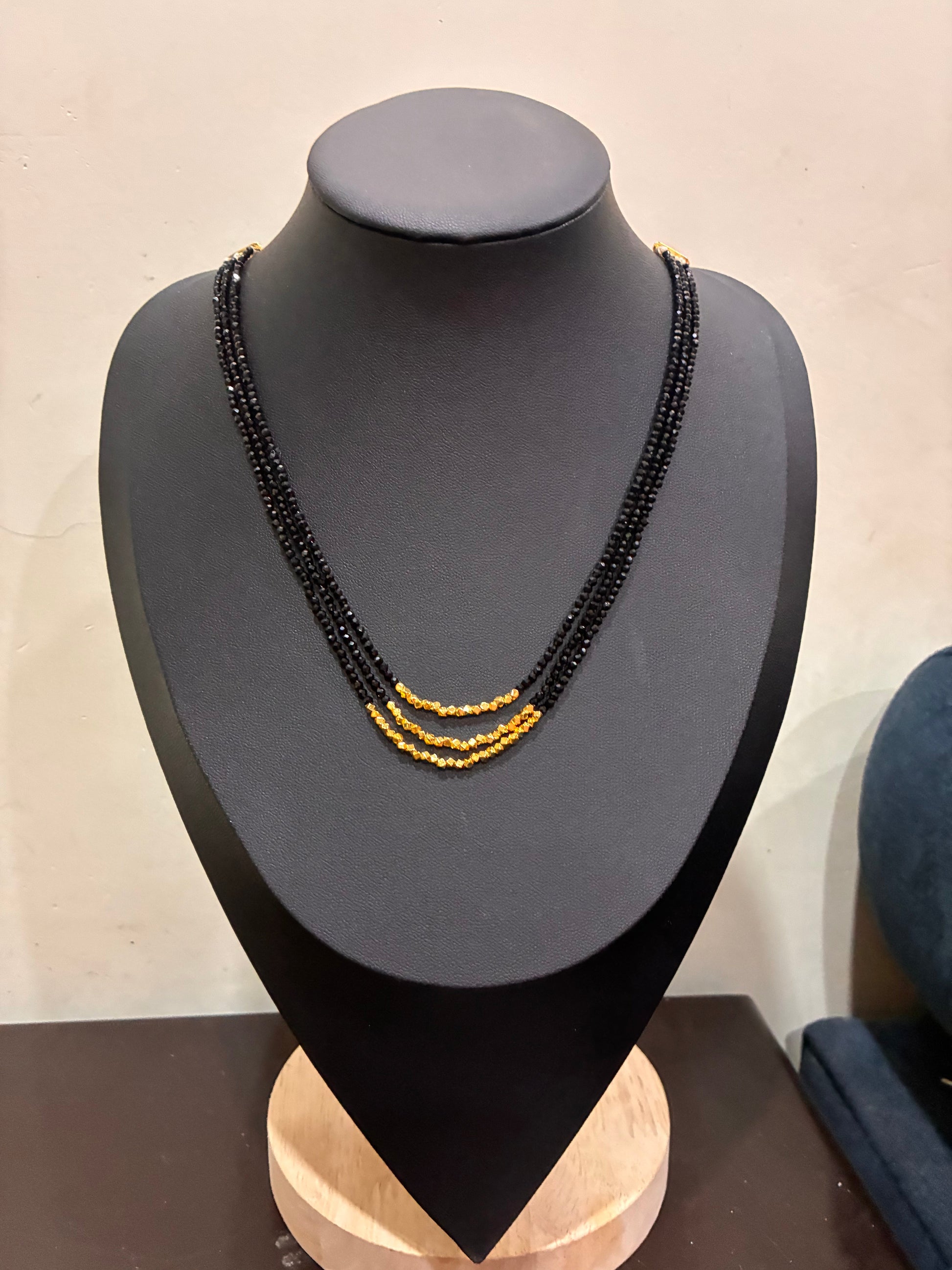 Modern Crystal black beads 3 lines set with gold balls Made4Madams