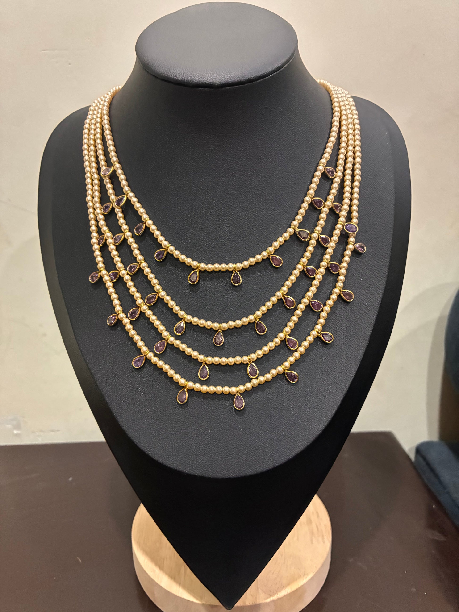 Beautiful 4 Layered Stoned Drop Swarovski Pearls Set - Customised Colors Made4Madams