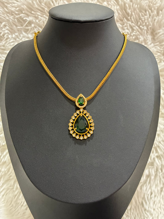 Micro Gold Plated Nanu with green stonned Pendant with Earrings Made4Madams