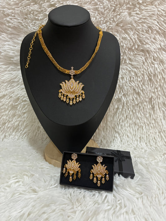Micro Gold Plated Nanu with Lotus design Pendant with Earrings Made4Madams