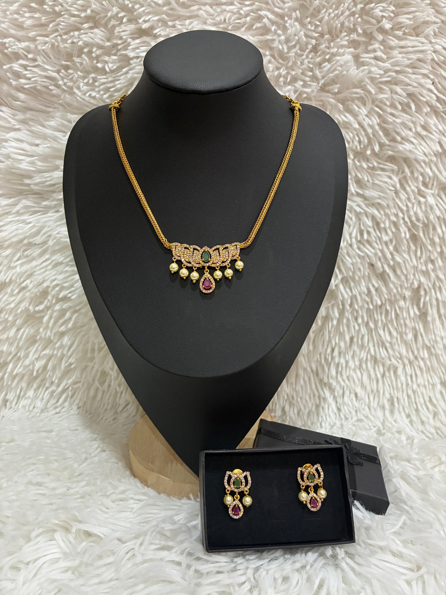Micro Gold Plated Nanu with Lotus Pendant with Earrings Made4Madams