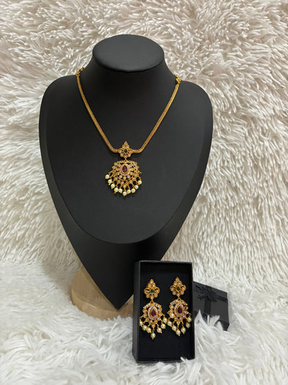 Micro Gold Plated Nanu with Floral design Pendant with Earrings Made4Madams