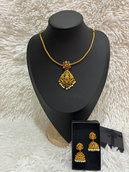 Micro Gold Plated Nanu with Lakshmi Pendant with Earrings Made4Madams