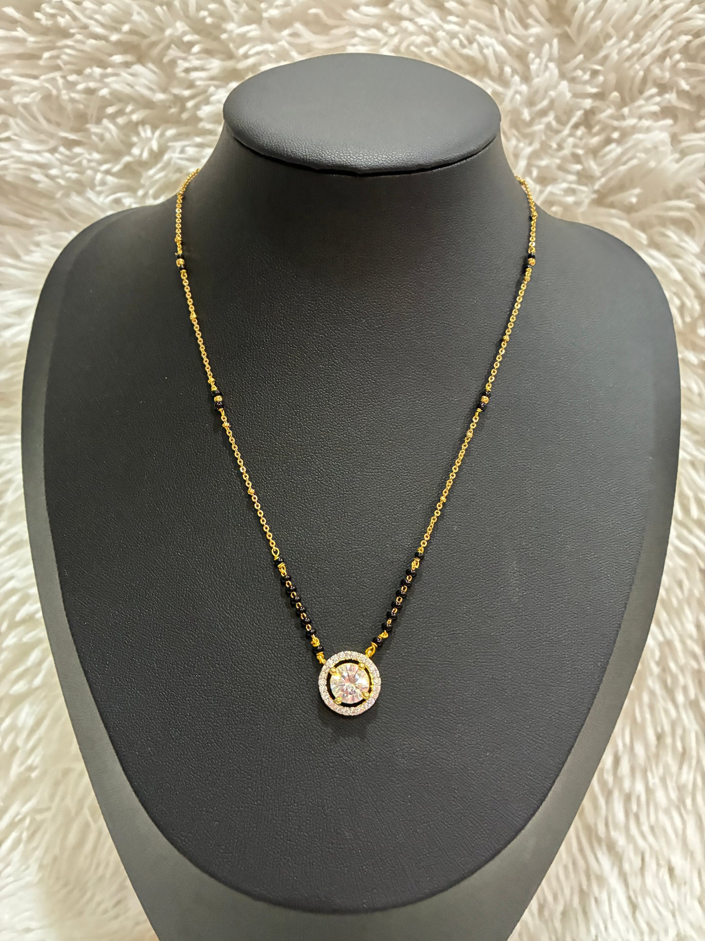 Micro gold plated chain with Circular Solitaire black bead chain Made4Madams