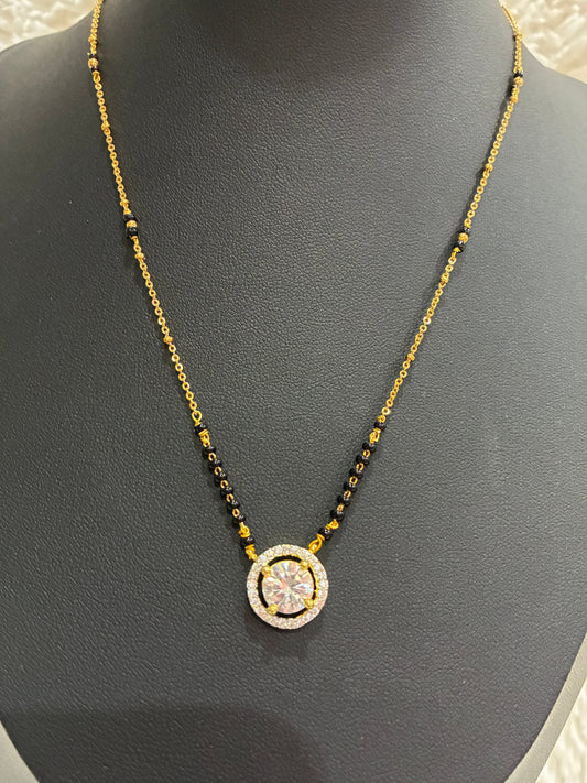 Micro gold plated chain with Circular Solitaire black bead chain Made4Madams