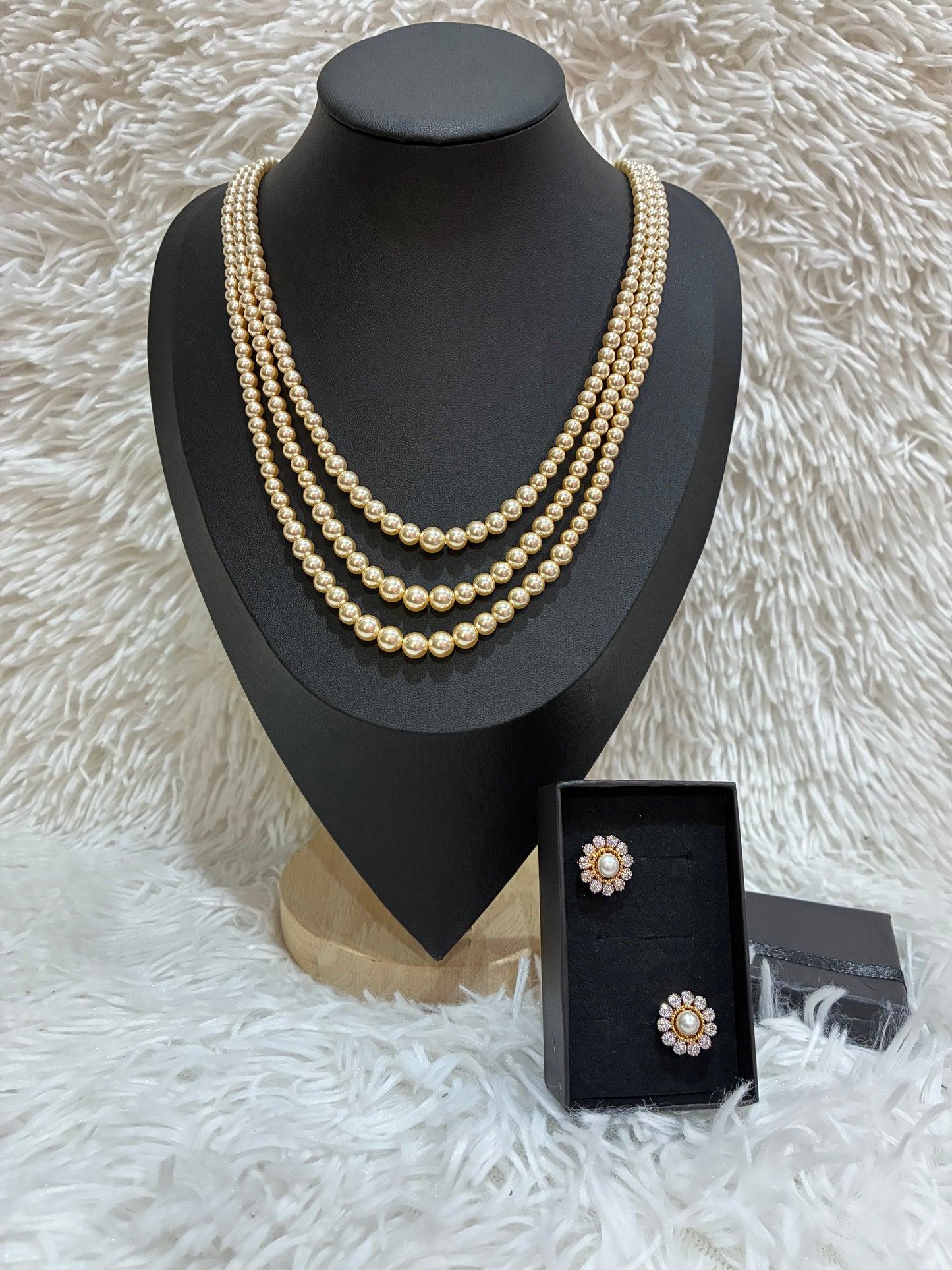 Classic 3-Strand original Swaroski Pearl Haram with Studs Made4Madams