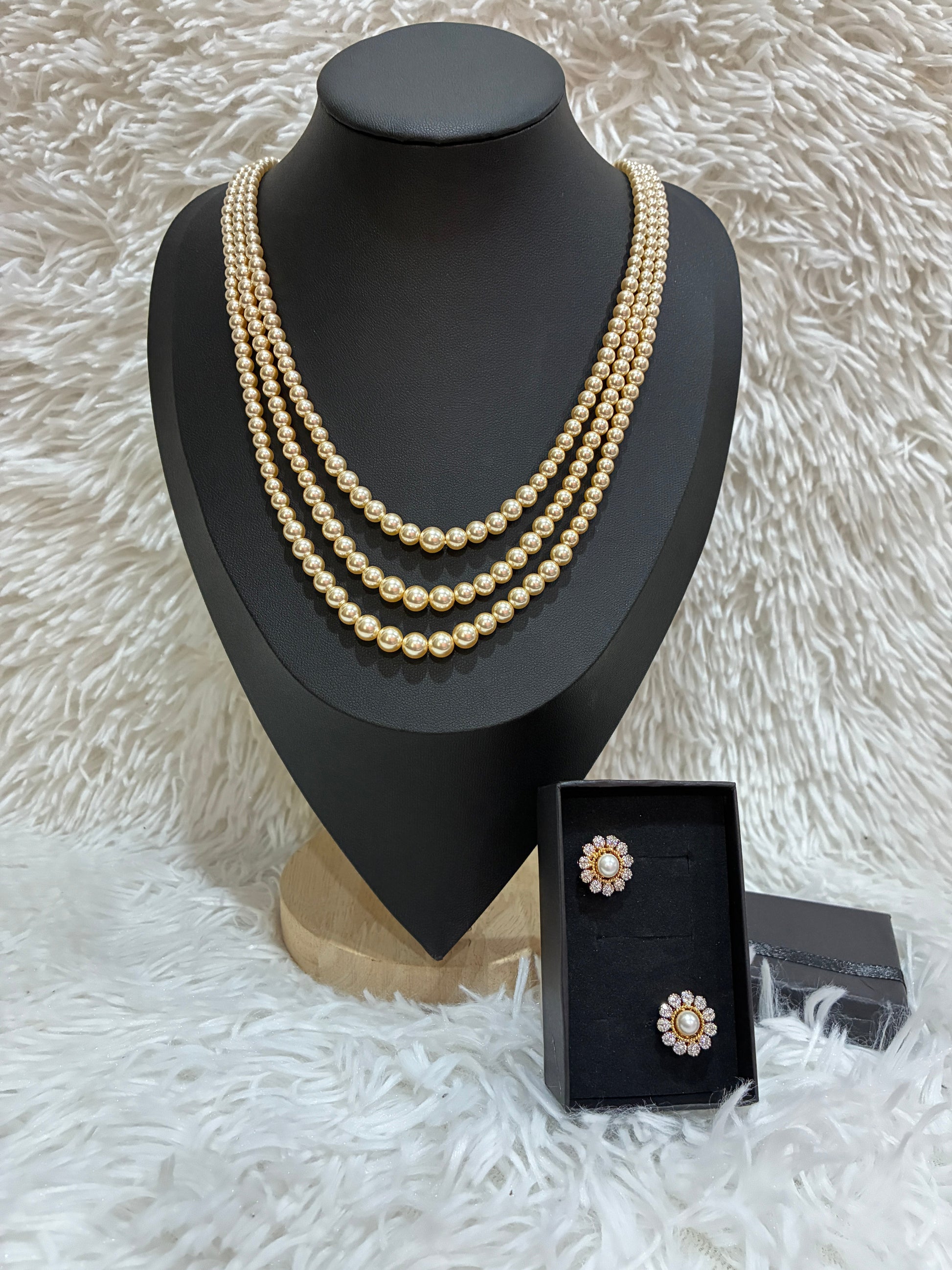 Classic 3-Strand original Swaroski Pearl Haram with Studs Made4Madams