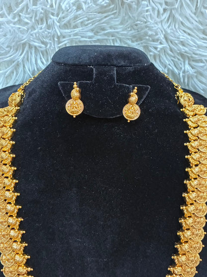 Traditional Antique Gold Lakshmi Coin Haram with Matching Earrings