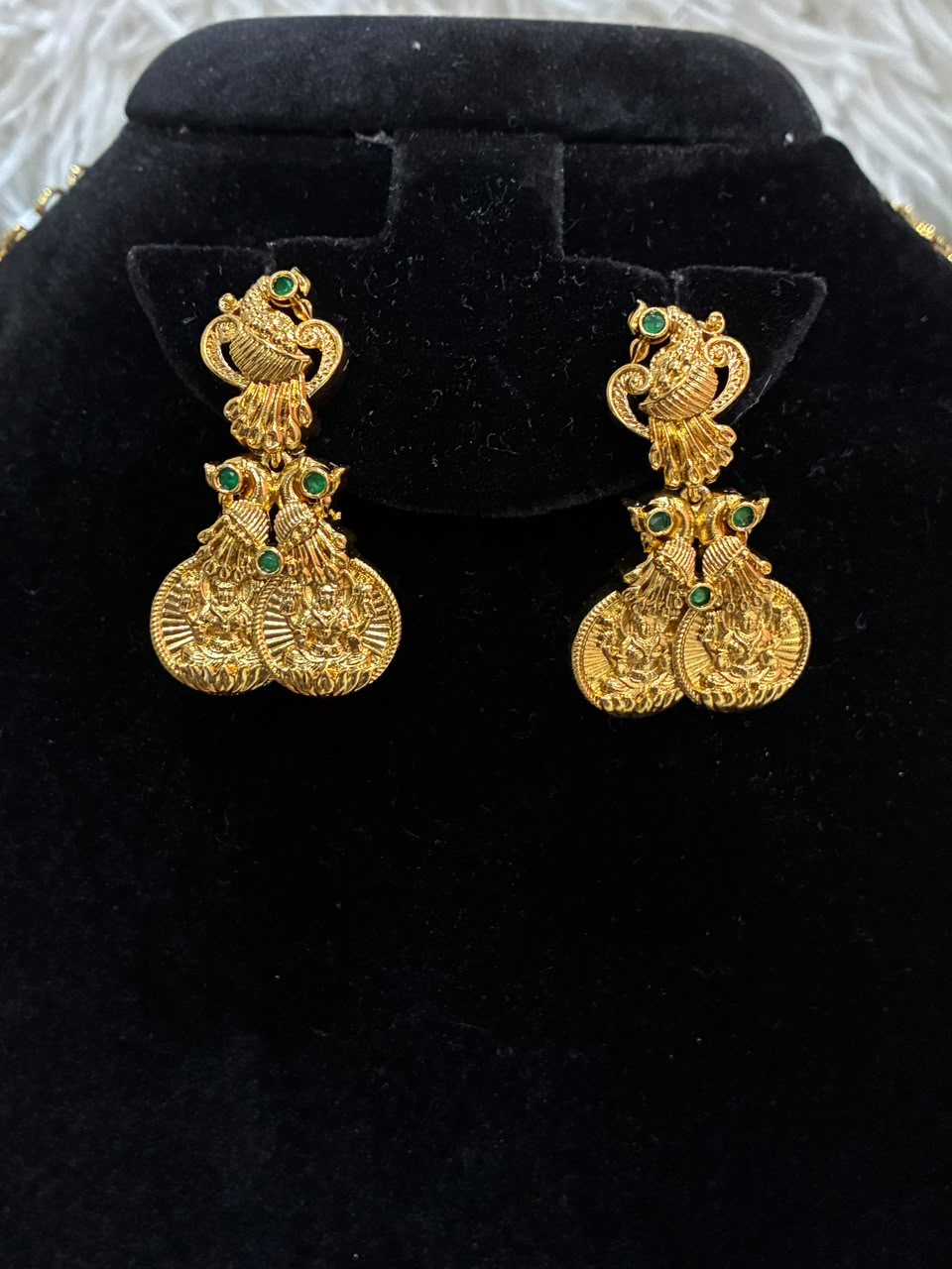 Traditional Kasula Haram Long Necklace Set | Antique Gold Lakshmi Coin Haram with Matching Earrings
