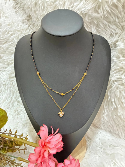 Modern Style Double strand Black Bead chain and Floral CZ Pendant Made4Madams