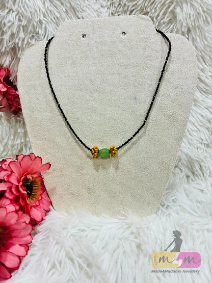 Black Beaded Mangalsutra Chain with Green stone Made4Madams