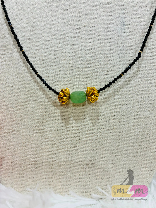 Black Beaded Mangalsutra Chain with Green stone Made4Madams