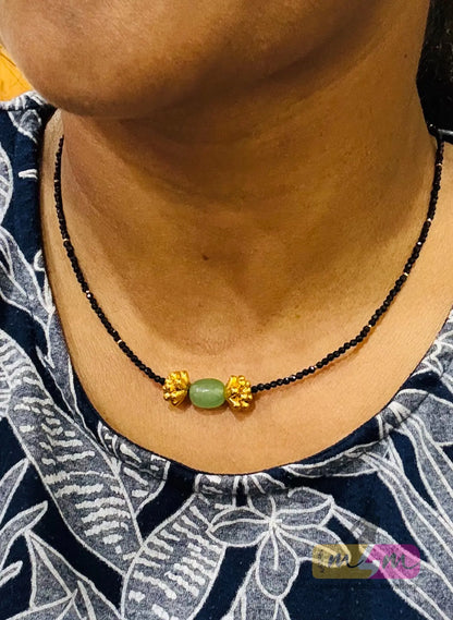 Black Beaded Mangalsutra Chain with Green stone Made4Madams