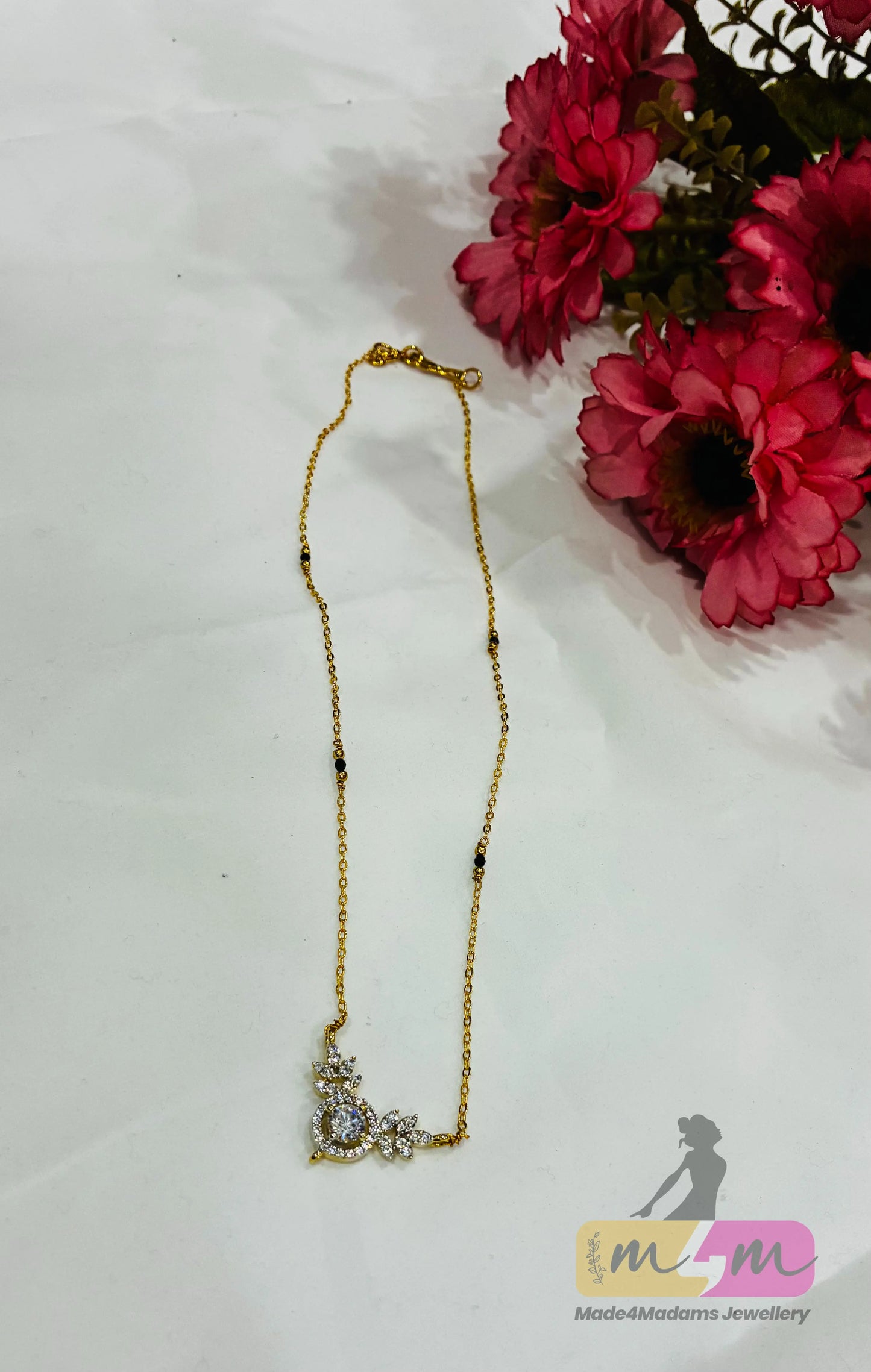 Diamond alike Mangalsutra with Leaf design pendant Made4Madams