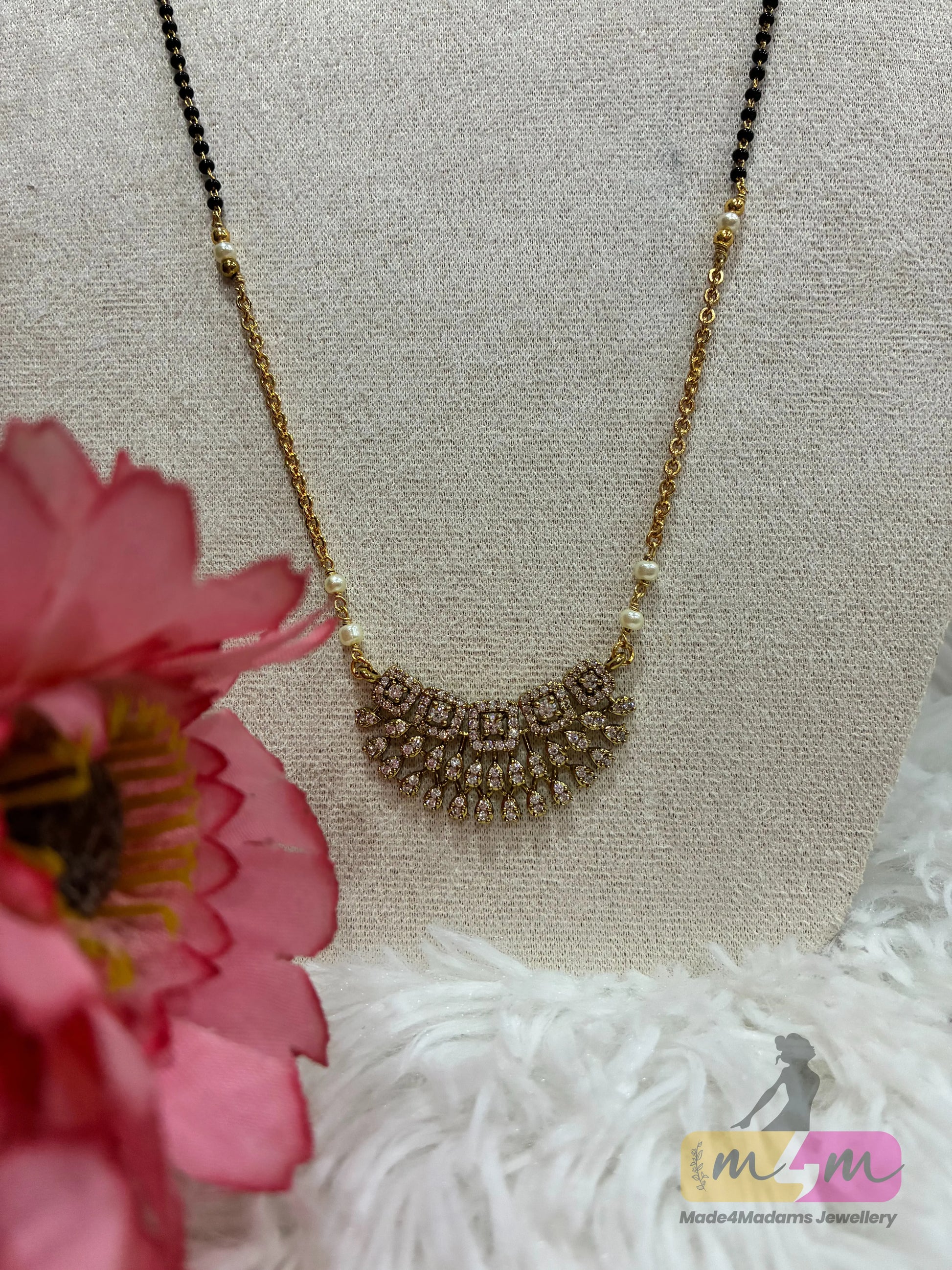Gold Plated and Black Beaded Mangalsutra chain Made4Madams