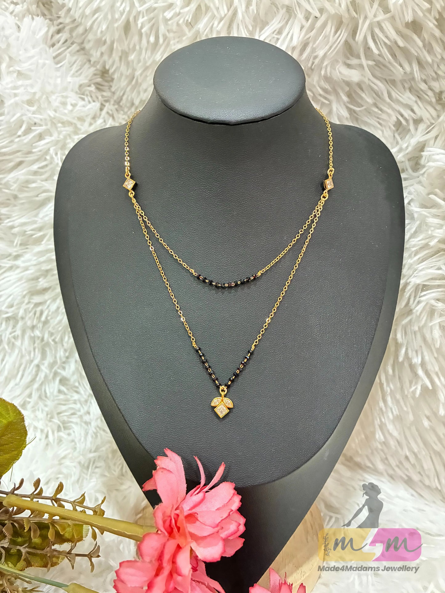 Gold Plated Trending Short Mangalsutra with Double Strands Chain pendant Made4Madams