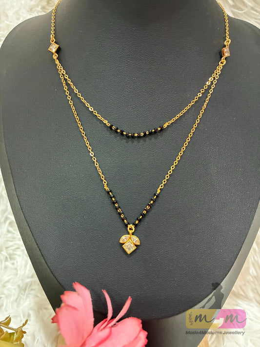 Gold Plated Trending Short Mangalsutra with Double Strands Chain pendant Made4Madams