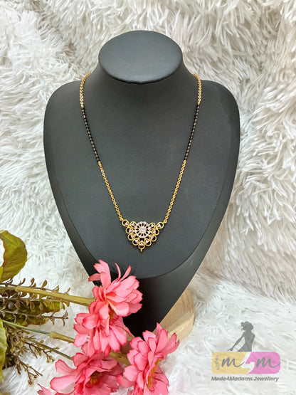 Gold Plated Mangalsutra with Floral Pendant and Black Bead chain Made4Madams