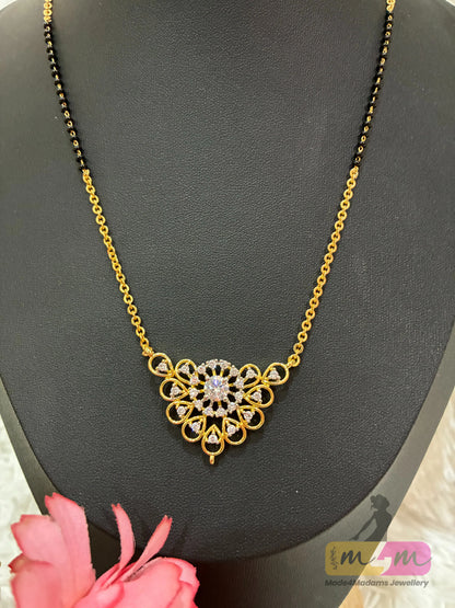Gold Plated Mangalsutra with Floral Pendant and Black Bead chain Made4Madams