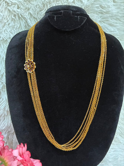 Necklace - 6 Lines Chandhraharam Green and Pink Varients