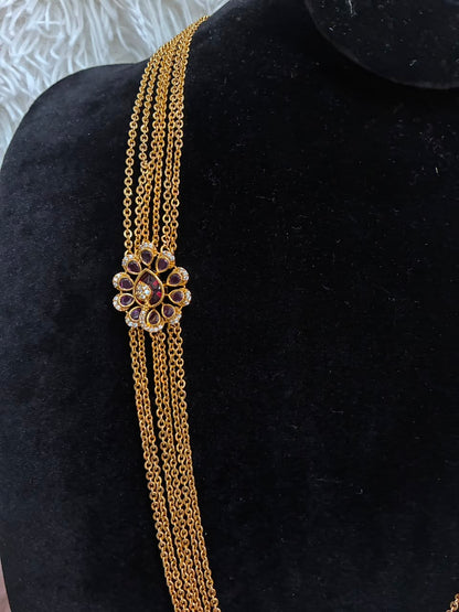 Necklace - 6 Lines Chandhraharam Green and Pink Varients