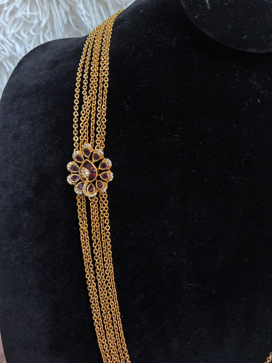 Necklace - 6 Lines Chandhraharam Green and Pink Varients