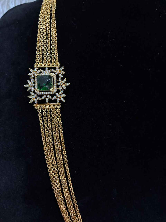 Necklace - 6 Lines Chandraharam with Stoned side Pendant
