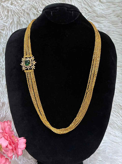 Necklace - 6 Lines Chandraharam with Stoned side Pendant