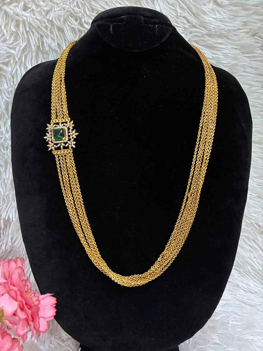 Necklace - 6 Lines Chandraharam with Stoned side Pendant